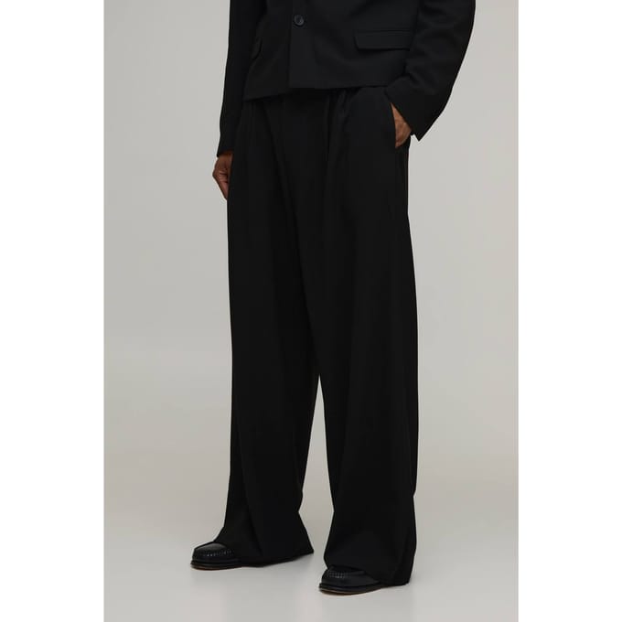 Pantalon De Costume Large À Plis Sur Le Devant Coupe Ajustée | Black | Size 36