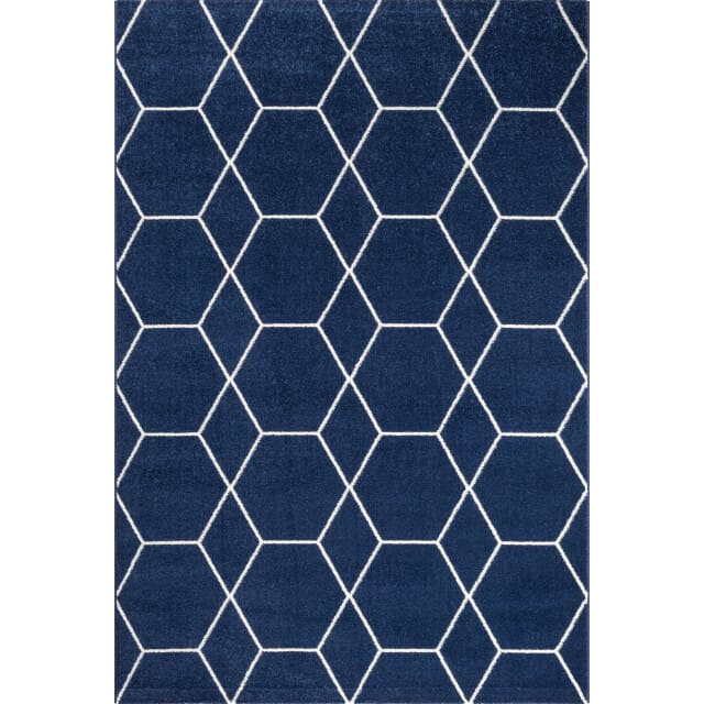 Muratap Trellis uni effen laagpolig vloerkleed modern navy- 80x200 cm
