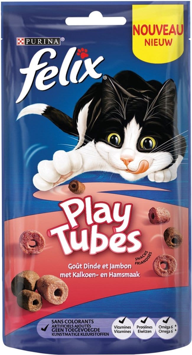3x Felix - Playtubes Kalkoen & Ham - Kattensnacks - 180 g