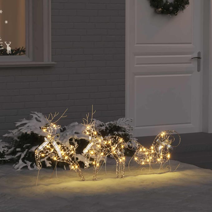 vidaXL LED Rendieren 3 st 60 LED's Warmwit 44,5 x 18 x 66 cm PET