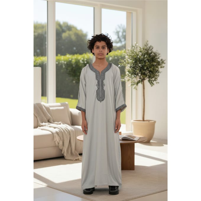 Kinderen jongens grijze Marokkaanse Thobe gewaad Eid Djellaba Gandoura Jubba LFS-K-HM65