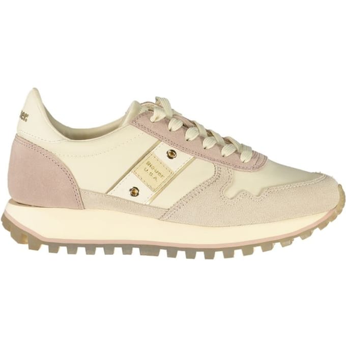Blauer Beige Lederen Dames Sneaker