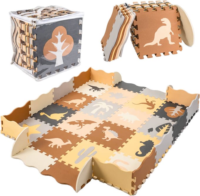 Foam puzzelmat / box 36el. dinosaurussen 143cm x 143cm x1cm