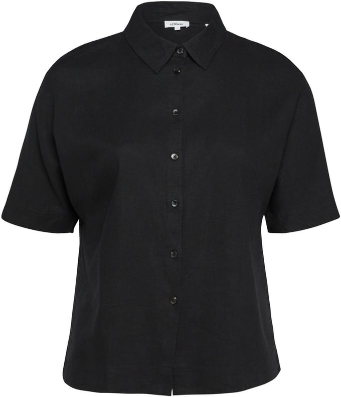 Vrouwelijke Linnen Mengsel Korte Mouwen Blouse met Hemdneck s.Oliver