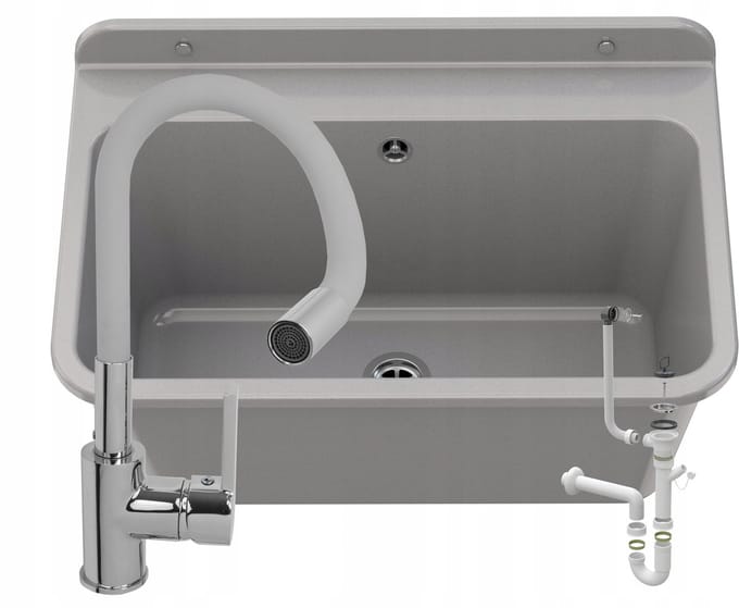 Granitan Utility Wasbak Large voor Garage Wasruimte Stookruimte met Sifon en Flexibele Kraan