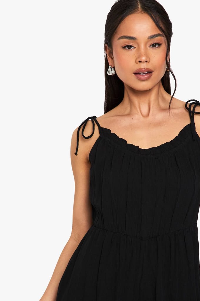 boohoo Dames Kaasdoek Schouderjumpsuit | Zwart | Maat: 36