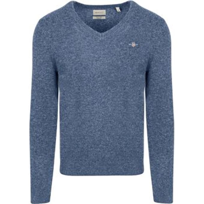 Gant Pullover V-Hals Woolblend Blauw - Maat L - Heren - Pullovers