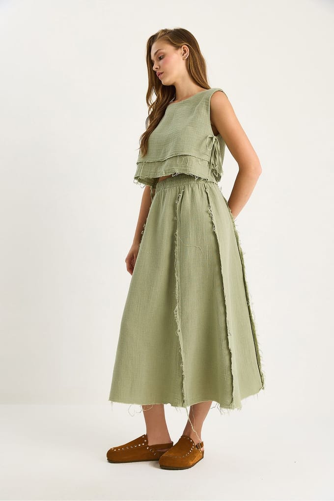 Textuur Blouse & Rok Muslin Stof Twee-Delige Set