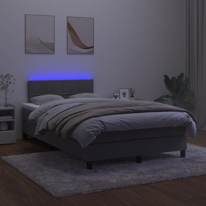 vidaXL - Boxspring - met - matras - en - LED - fluweel - donkergrijs - 120x200 - cm