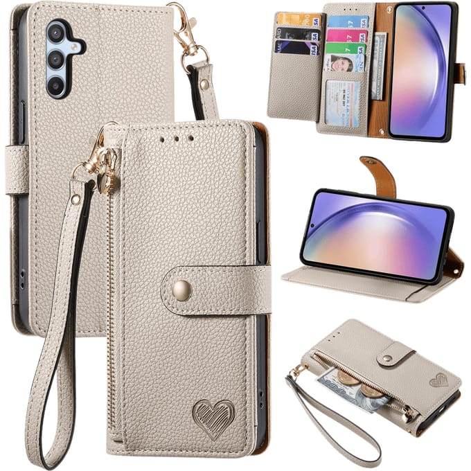 Mocaa Samsung Galaxy A56 Love Heart Wallet Hoesje Beige