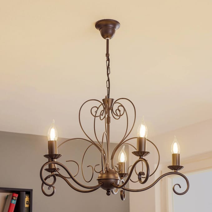 Luminex Kroonluchter Mauro, zwart, 5-lamps, Ø 62 cm, metaal, E14