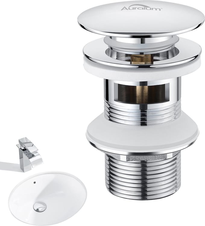 Auralum Max Afvoerplug Wastafel - Clickwaste Afvoerplug 1/4” - Clickclack - Met Overloop - Universele Afvoergarnituur - Chroom