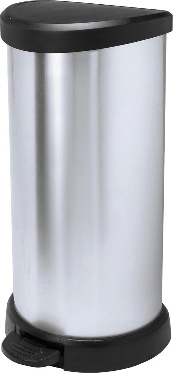 Pedaalemmer 40L zilver metallic/zwart - Decobin met geruisloos deksel