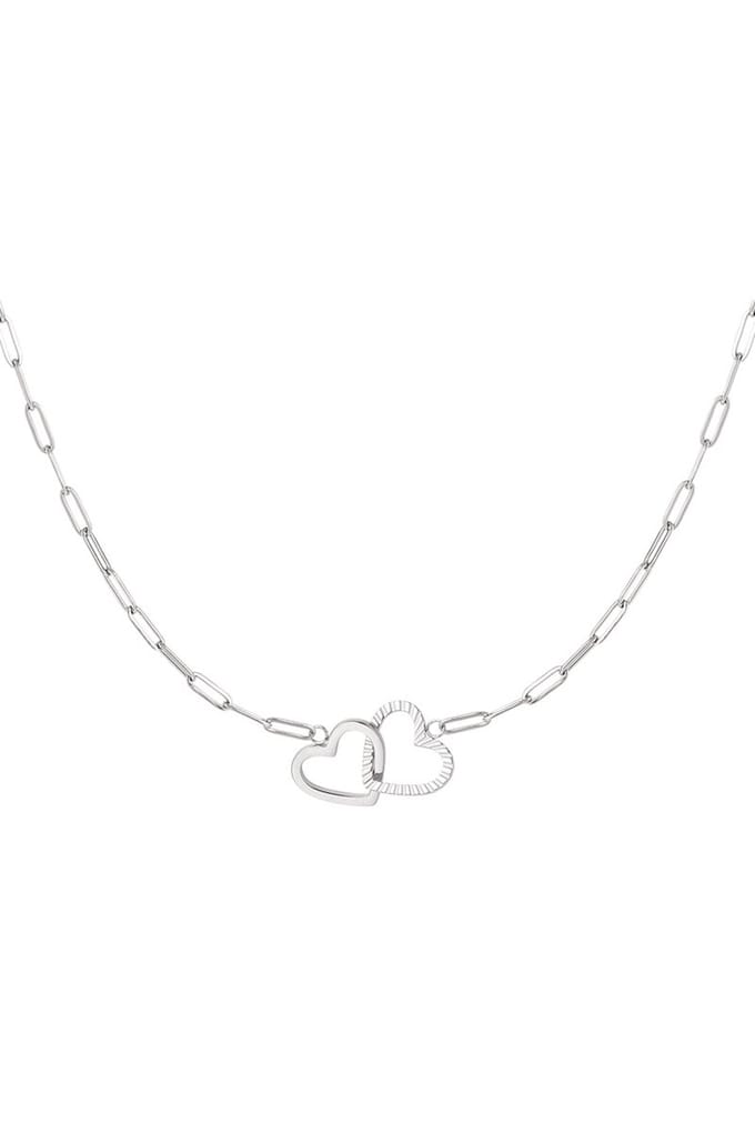 Bijoutheek Collier 2 hartjes schakel ketting zilver