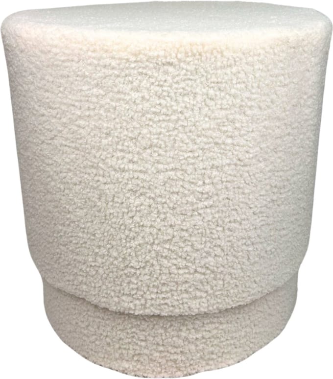 Casamoda Teddy Poef - Ø 42 cm - Poef Rond - Stof - Off White