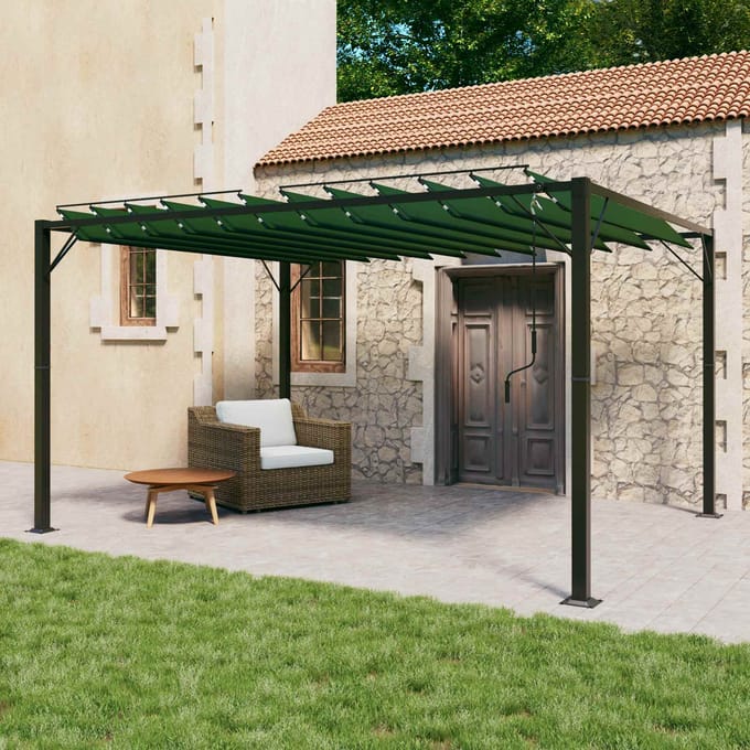 vidaXL - Gazebo - met - louvrezend - dak - 3,07 - x - 4,01 - x - 2,14 - m - Groen