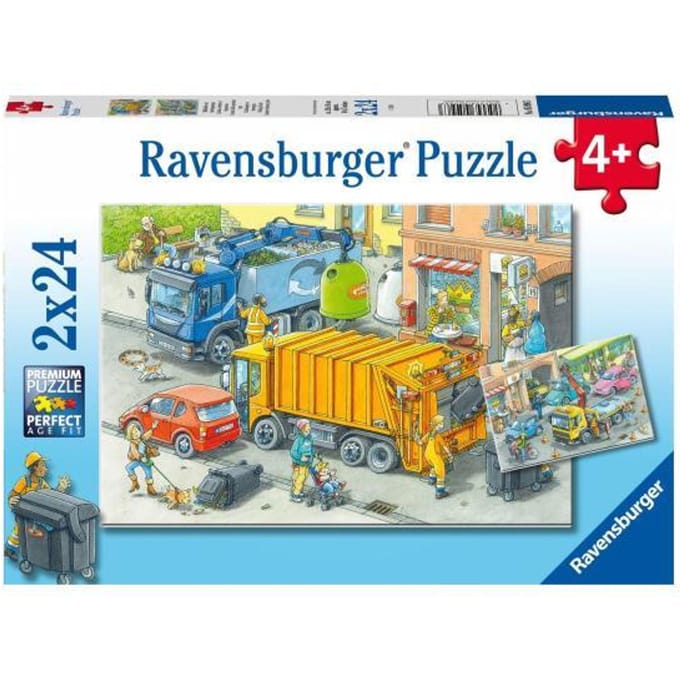Ravensburger puzzel Vuilniswagen en sleepwagen - 2 x 24 stukjes