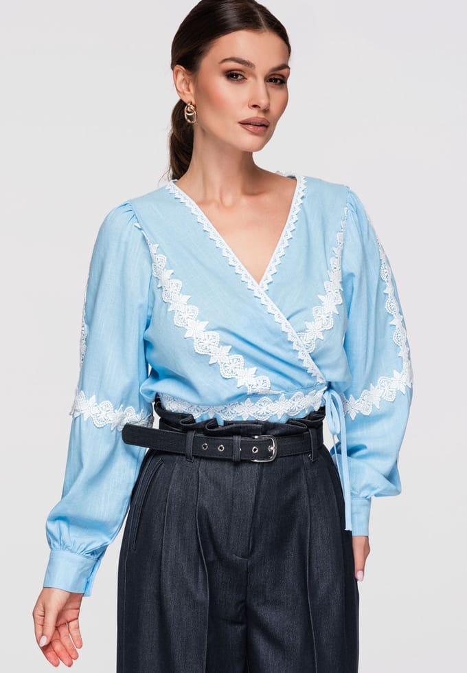 OMBRE Blouse - Slim Fit - Viscose - Lange Mouw Blauw M