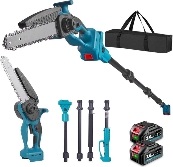 Draadloze Snoerloze Handkettingzaag met Uitschuifbare Steel 2-in-1