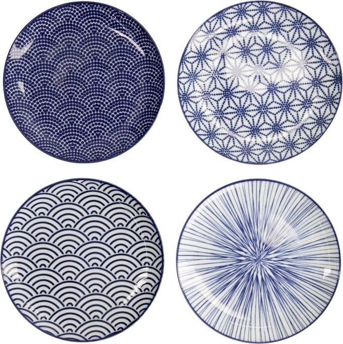 Tokyo Design Studio - Nippon Blue Bordenset - 4 Stuks - Blauw/Wit - 16 cm