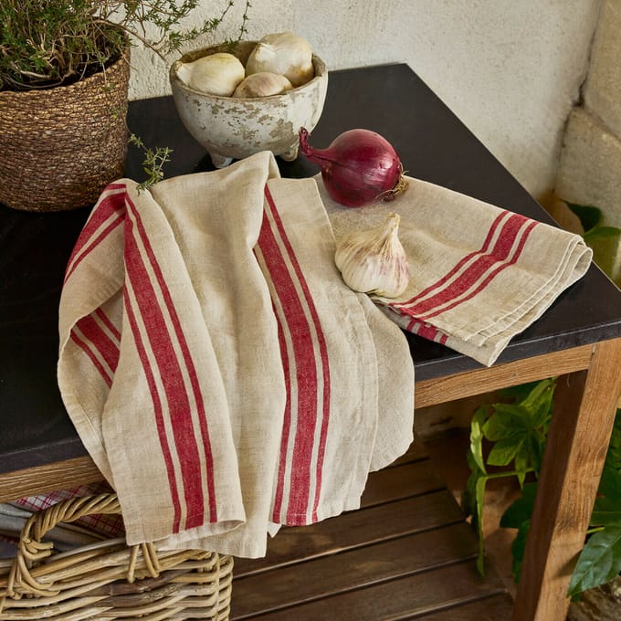 LOBERON Theedoek set van 2 Norisse linnen/rood
