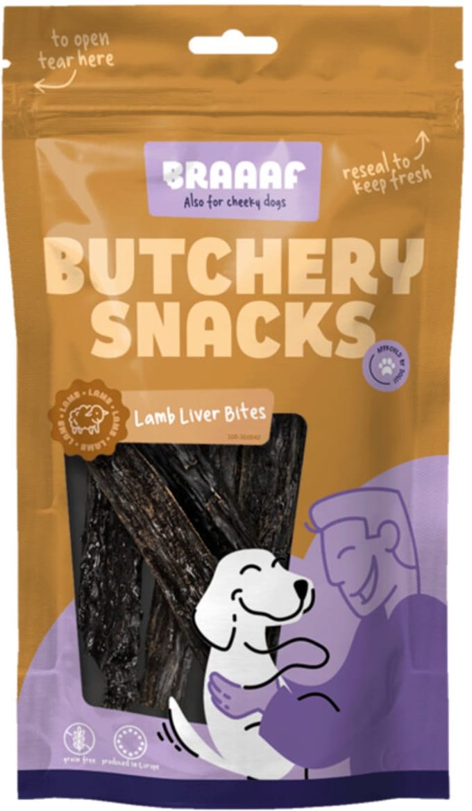 Braaaf Hondensnack Butchery Lamb Liver Bites - 120 gr
