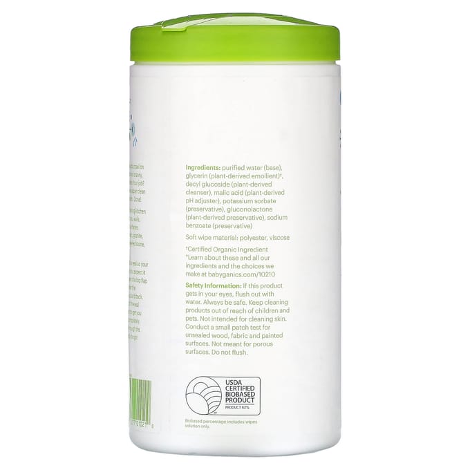 Babyganics, Lingettes multi-usages pour surfaces, sans parfum, 75 lingettes white