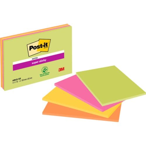 Memoblok post-it 6845 super sticky 203x152mm Assorti 4 stuks