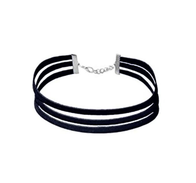 Choker - suede - Ketting - Collier - Drie Banden - Zwart - 30+5 cm - 1 stuks