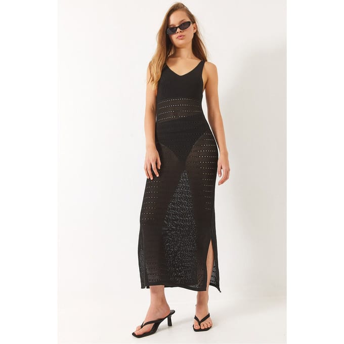 V-hals Midi Split Jurk