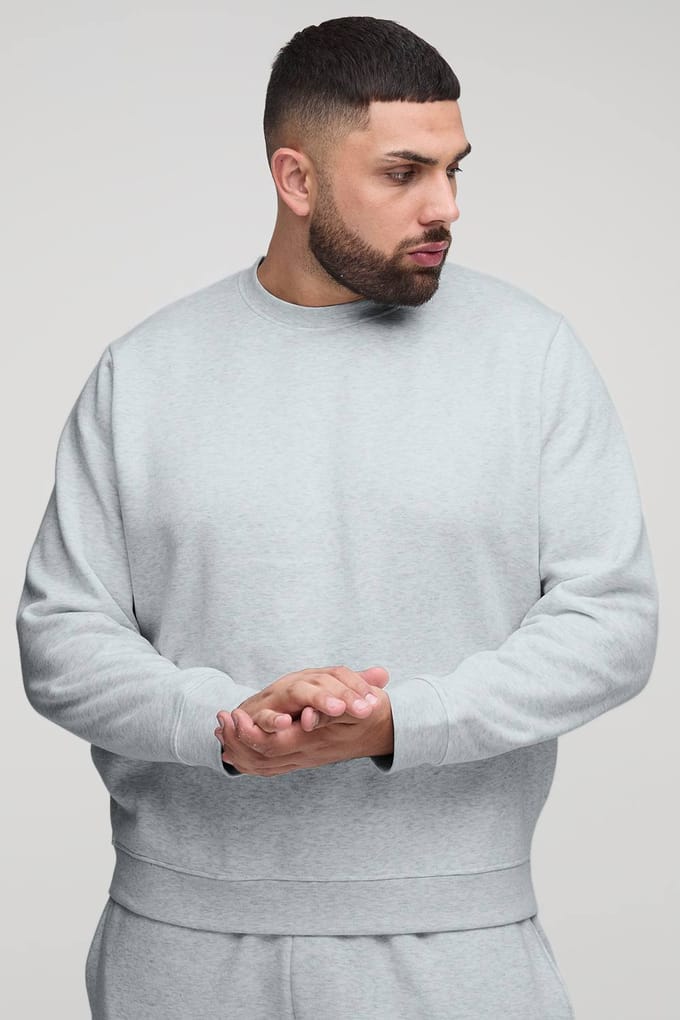 Plus Basic Sweatshirt met ronde hals en normale pasvorm | Grey Marl | Size 2XL