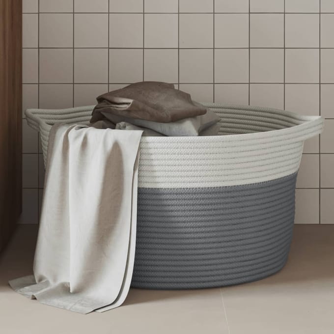 vidaXL - Opbergmand - Ø - 40x25 - cm - katoen - grijs - en - wit