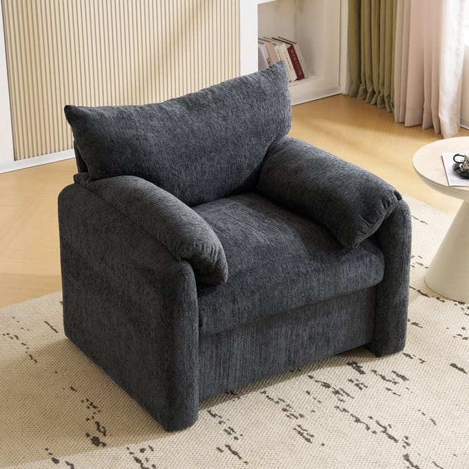 REDOM - Fauteuil - Brede Zitting En Armkussens - Modern - Chenille - Grijs - 96 x 82 x 84 cm