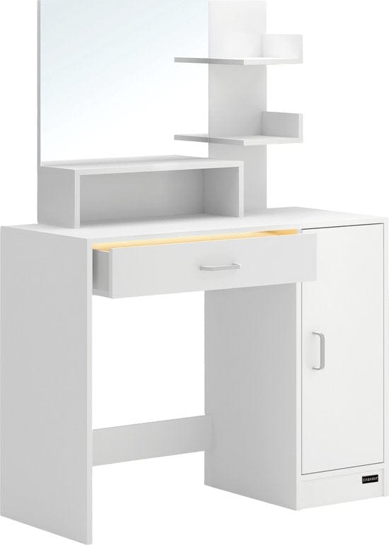 Casaria Kaptafel Jocelyn - Spiegel Lade 3 Planken 140x90x40cm – Wit