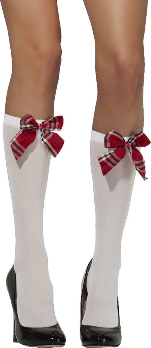 Kniekousen met strik - Wit/Rood