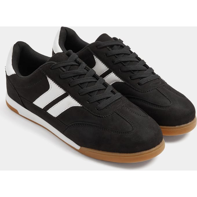 Yours Zwarte Sneakers Met Zijstreep En Vetersluiting In Brede Eeepasvormsize 42E