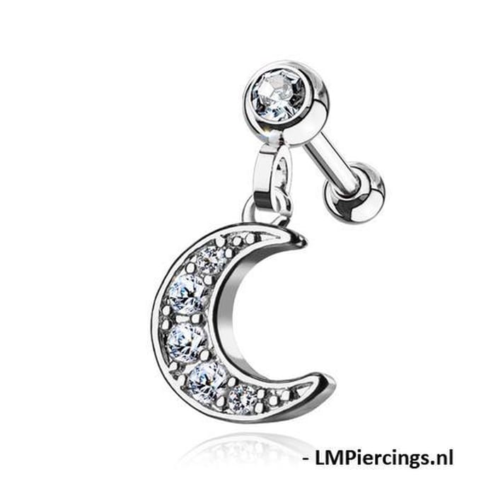 Piercing hangertje met maan 1.2x6 - zilver - LMPiercings