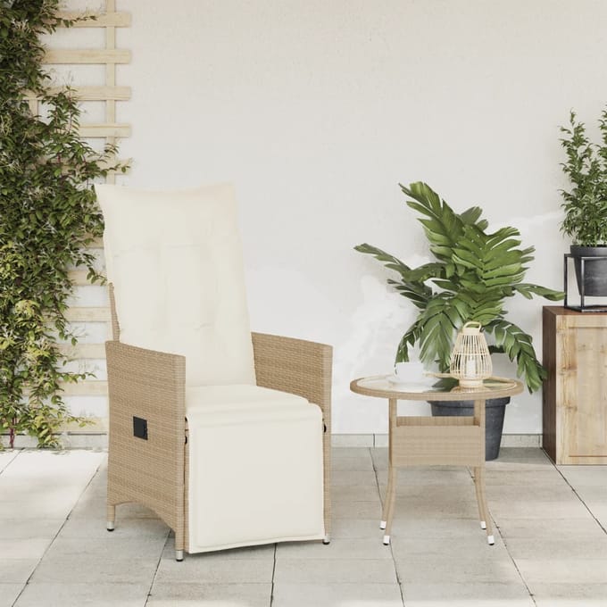 vidaXL - Tuinstoel - verstelbaar - met - kussens - poly - rattan - beige