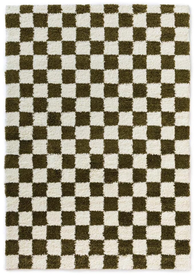 Checkerboard vloerkleed - Check ivoor/olijfgroen 300x400