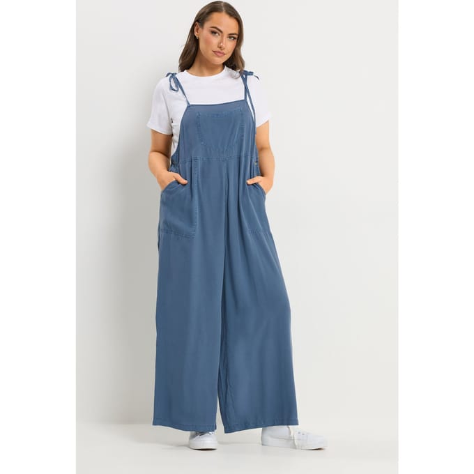 Yours Blauwe Chambray Wijde Tuinbroek Size 50