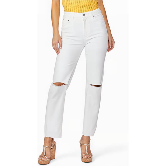 PAIGE Stella Straight W Raw Hem Bare White Destructed Taglia: W25 | Jeans straight fit Outlet | Donna | Bianco