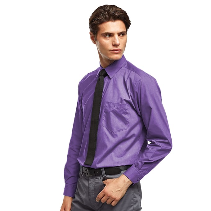 Premier Heren Premier Poplin Formeel Overhemd Met Lange Mouwen (Paars)