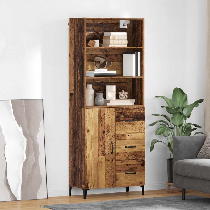 vidaXL - Highboard - Oud - Hout - 69,5 - x - 34 - x - 180 - cm - Bewerkt - hout