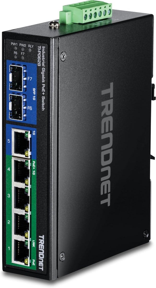 Industriële 6-Poorts Gigabit PoE+ Switch met 2 SFP Slots