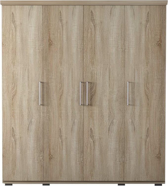 Interiax Kledingkast 'Mila' – 4 Deuren, 1 Hanger & 6 Legplanken | Sonoma Eik | 183x160x52cm