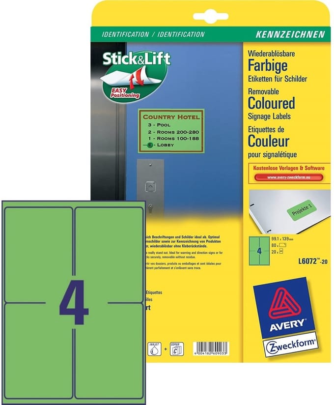 Verwijderbare etiketten 99,1x139mm groen 80 stuks