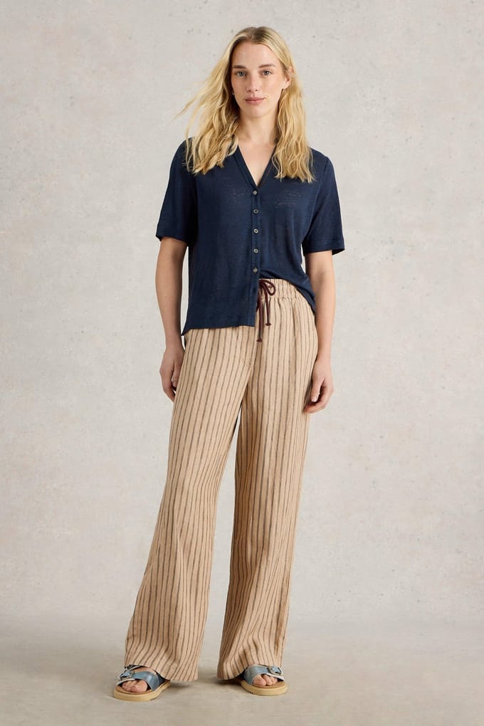 White Stuff Belle Linen Wide Leg Trouser Natural Multi Maat: 16 REGULAR | Wijde Broeken Outlet | Dames | Beige