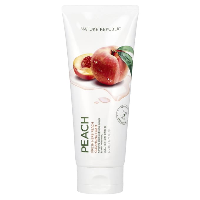 Nature Republic, Fresh Herbal Cleansing Foam, Peach, 5.74 fl oz (170 ml) white