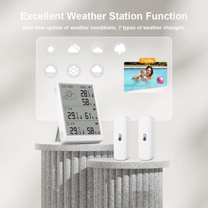 WiFi Slimme Temperatuur Vochtigheidsmonitor Met Sensor APP Afstandsbediening Digitale Temperatuur Vochtigheid wit