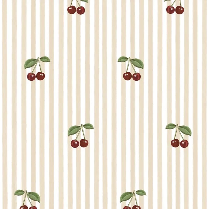 Baby behang Dekornik Little Cherries On Stripes